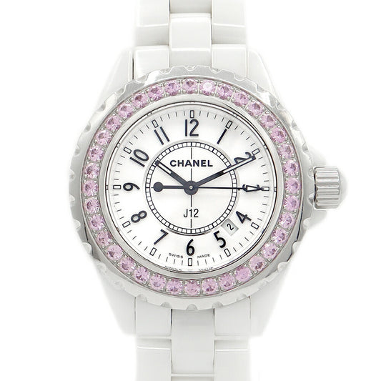 Battery replacement CHANEL Chanel J12 33mm H1181 Genuine Pink Sapphire Bezel Date White White White SS Stainless CE Ceramic Ladies Quartz [6 months warranty] [Watch] [Used]