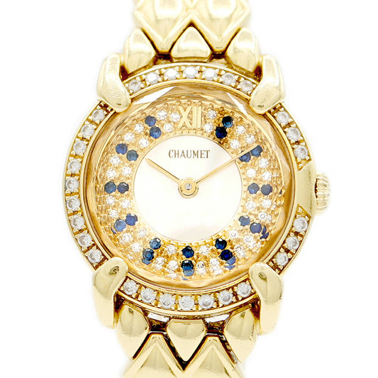 Battery replacement CHAUMET Showume Griffis Genuine Diamond Diamond Besel Sapphire White White Shell K18YG Yellow Gold Golden Pysty Ladies Quartz