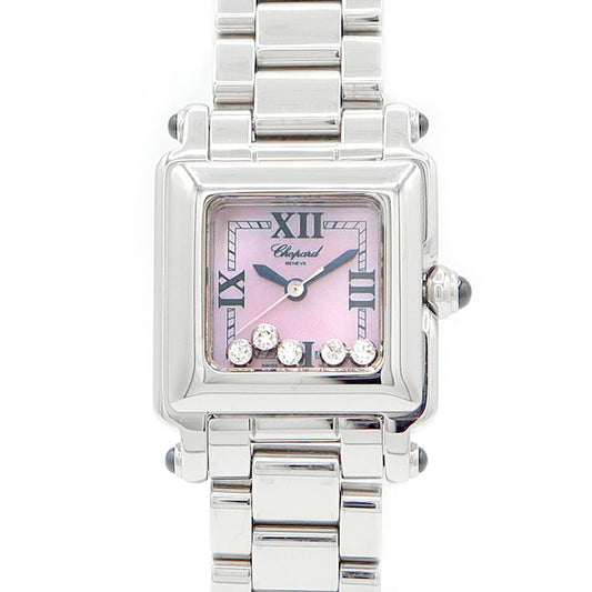 Battery replacement CHOPARD Chopard Chopard Happy Sports 27/8893-23 Genuine Diamond Moving 5P Diamond Square Pink Shell SS Stainless Ladies Quartz [6 months warranty] [Watch] [Used]