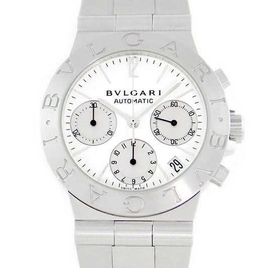 内部点検済 BVLGARI ブルガリ ディアゴノ スポーツ CH35S クロノグラフ デイト 白 ホワイト SS ステンレス メンズ 自動巻き【6ヶ月保証】【腕時計】【中古】