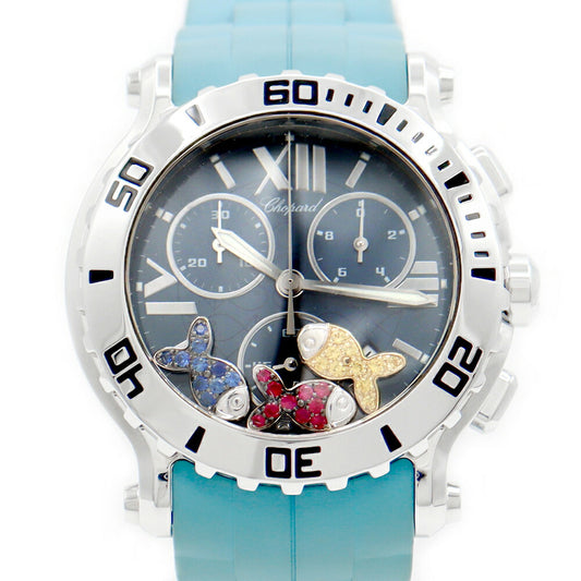 Battery replacement CHOPARD Chopard Happy Happy Sports Fish Chronograph Date Large Size Blue Blue Moving Stone Yellow Sapphire SS Stainless Steel Genuine Belt Genuine Bucket Men Quartz