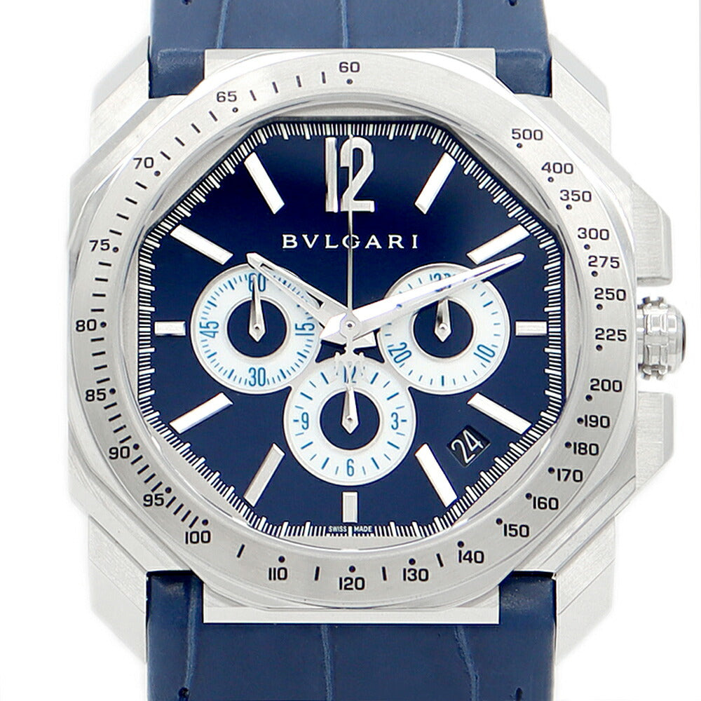 内部点検済 BVLGARI ブルガリ オクト マセラティ クロノグラフ BGO41SCH BGO41C3SLDCH 1914本限定 デイト 青 ブルー  SS ステンレス 純正ベルト 純正尾錠 メンズ 自動巻き【6ヶ月保証】【腕時計】【中古】