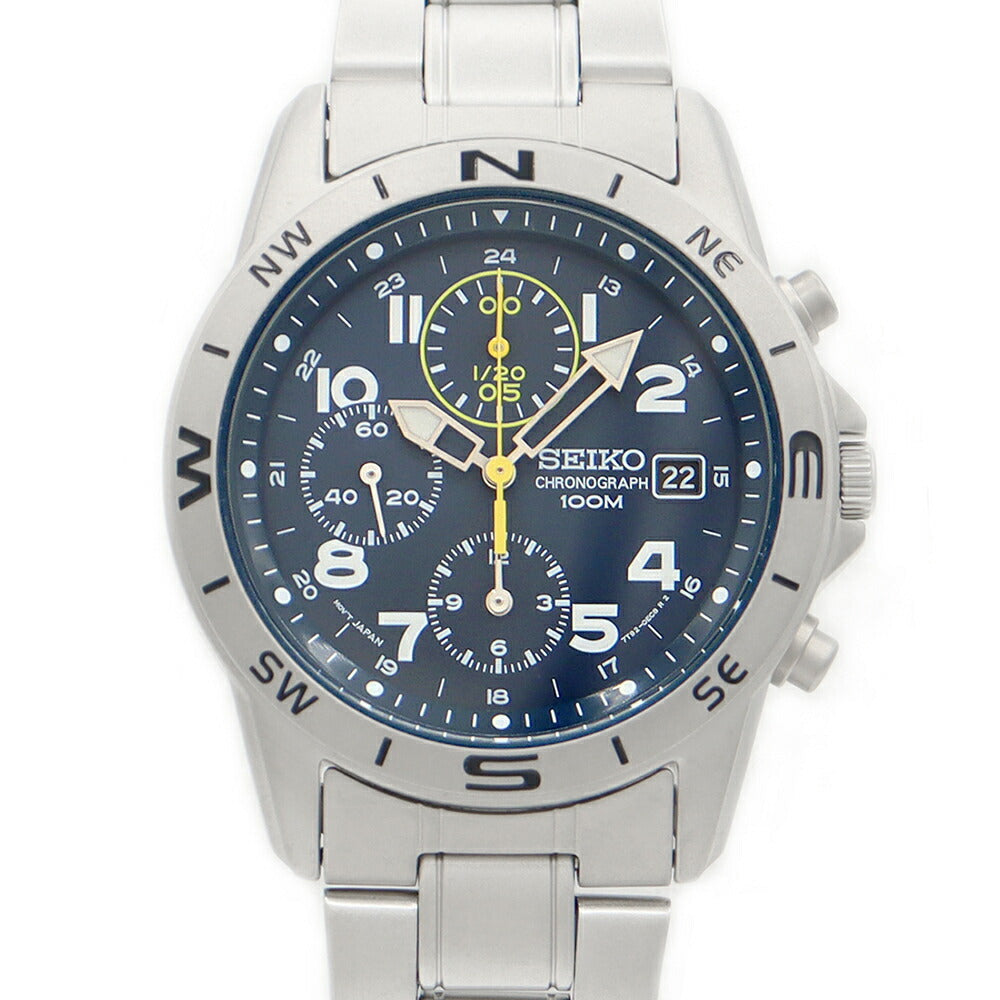 電池交換済 SEIKO セイコー クロノグラフ 7T92-0DX0 デイト 100m防水 黒 ブラック SS ステンレス メンズ クォーツ【6ヶ月保証】【腕時計】【中古】