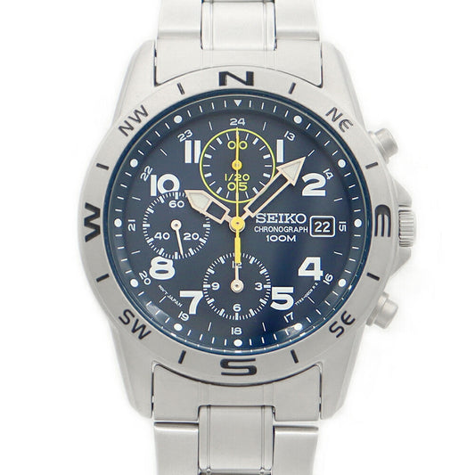 電池交換済 SEIKO セイコー クロノグラフ 7T92-0DX0 デイト 100m防水 黒 ブラック SS ステンレス メンズ クォーツ【6ヶ月保証】【腕時計】【中古】