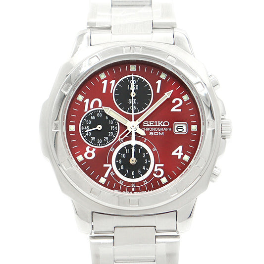 電池交換済 SEIKO セイコー クロノグラフ 7T92-0CA0 SND495PC デイト 赤 レッド SS ステンレス メンズ クォーツ 海外モデル 【6ヶ月保証】【腕時計】【中古】