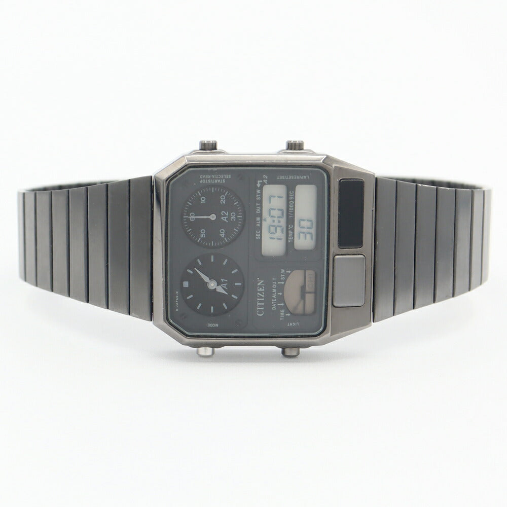 電池交換済 CITIZEN シチズン アナデジテンプ クロノグラフ 8989-S041007 黒 ブラック SS ステンレス メンズ レディース ボーイズ デジアナ アナログ デジタル クオーツ【6ヶ月保証】【腕時計】【中古】