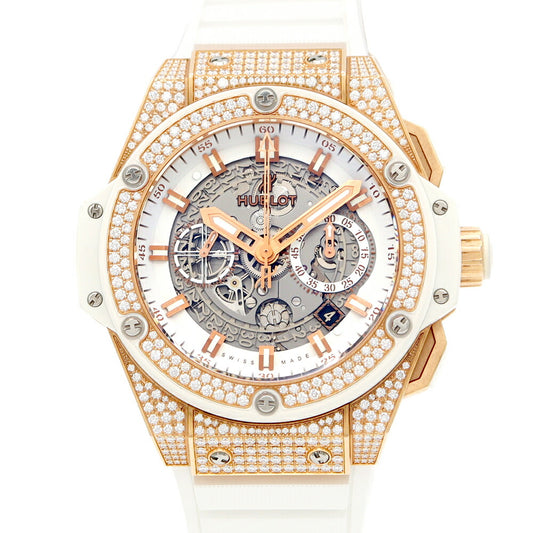 Inspector HUBLOT Ubro King Power Unic King Gold White Pave 701.Oe.0128.GR.1704 Chronograph White White White Skeleton Genuine K18PG Pink Gold Solid Gold Genuine Belt Genuine Big Men Automatic Big Bang [6 months warranty] [] second hand】