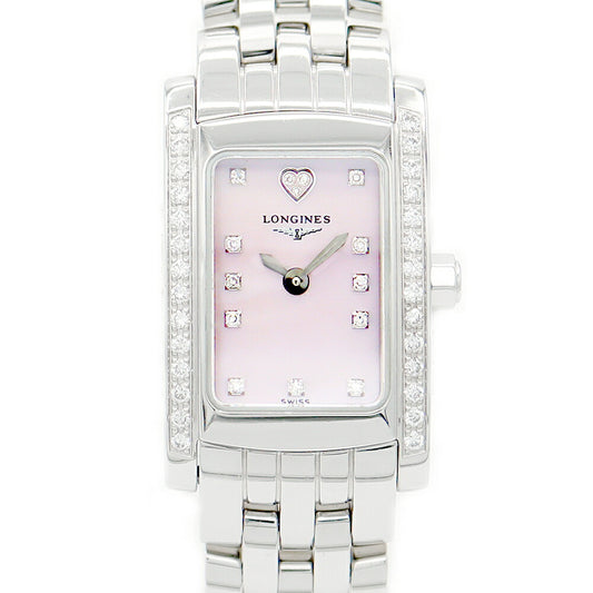 電池交換済 LONGINES ロンジン ドルチェビータ L5.158.0 ダイヤベゼル 14Pダイヤモンド ピンクシェル SS ステンレス レディース クォーツ【6ヶ月保証】【腕時計】【中古】
