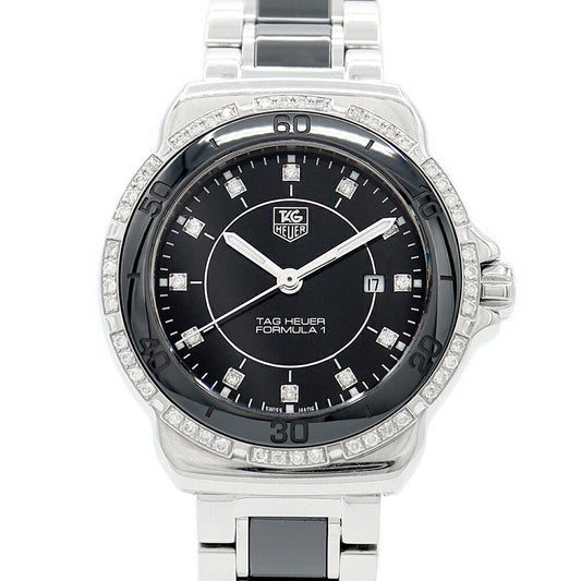 電池交換済 TAG Heuer タグホイヤー フォーミュラ1 純正ダイヤモンド ダイヤベゼル 12Pダイヤ デイト WAH1312 BA0867 200m防水 黒 ブラック SS ステンレス レディース クォーツ フォーミュラー1【6ヶ月保証】【腕時計】【中古】