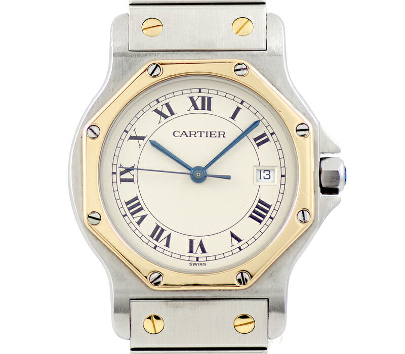 Cartier Cartier Cartier Cartier Cartier Santos octagon LM White Ivory Dial K18YG Yellow Gold SS Stainless Steel Combination Ladies Boys Men's Men and Women's Kuitz