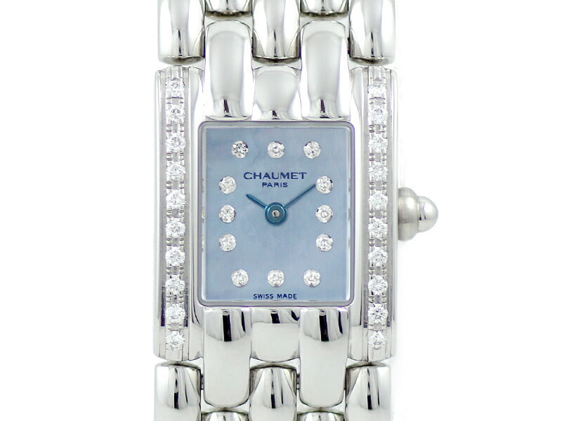 Battery replacement CHAUMET Show Meisis Diamond Bezel 12P Diamond Blue Shell Dial SS Stainless Bangle Watch Ladies Quartz [6 months Warry] [Watch] [Used]