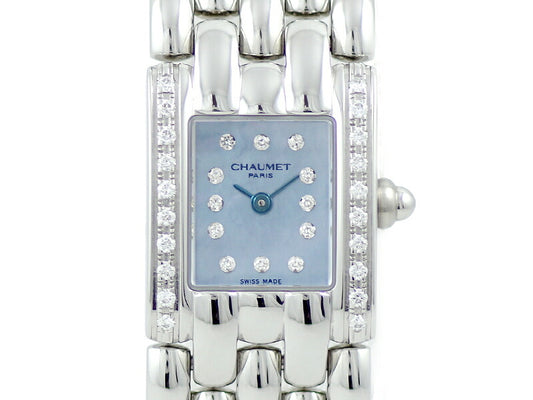 Battery replacement CHAUMET Show Meisis Diamond Bezel 12P Diamond Blue Shell Dial SS Stainless Bangle Watch Ladies Quartz [6 months Warry] [Watch] [Used]