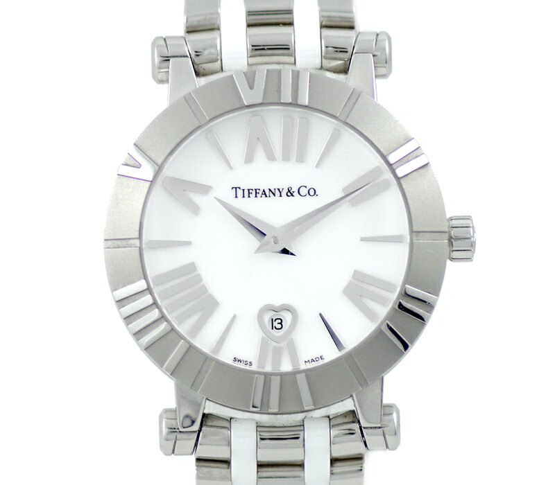 Battery replacement TIFFANY & CO. Tiffany Atlas Z1300 Heart Date White White Dial Ceramic SS Stainless Ladies Quartz [6 months warranty] [Watch] [Used]