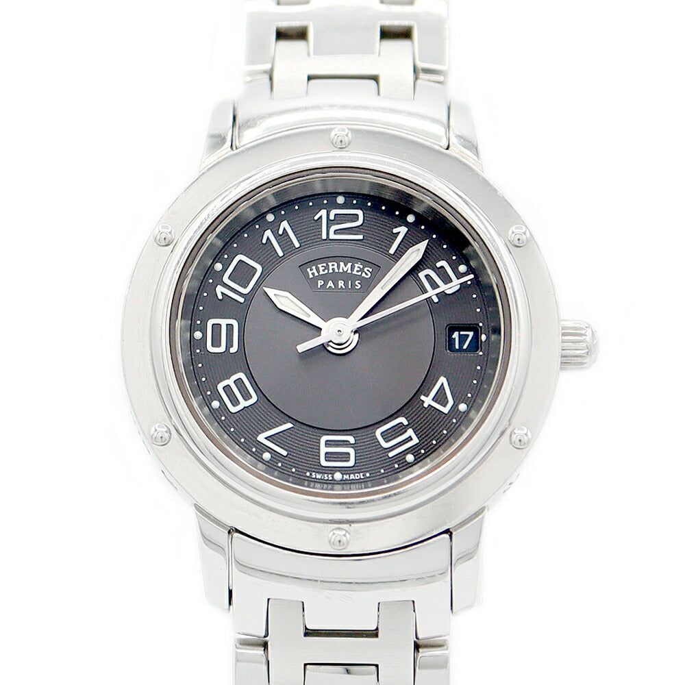 電池交換済 HERMES エルメス クリッパー クラシック CP1.210 グレー デイト SS ステンレス レディース クォーツ【6ヶ月保証】【腕時計】【中古】