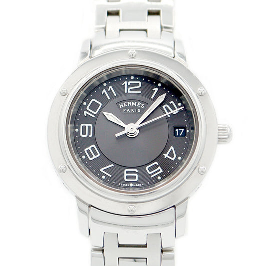 電池交換済 HERMES エルメス クリッパー クラシック CP1.210 グレー デイト SS ステンレス レディース クォーツ【6ヶ月保証】【腕時計】【中古】