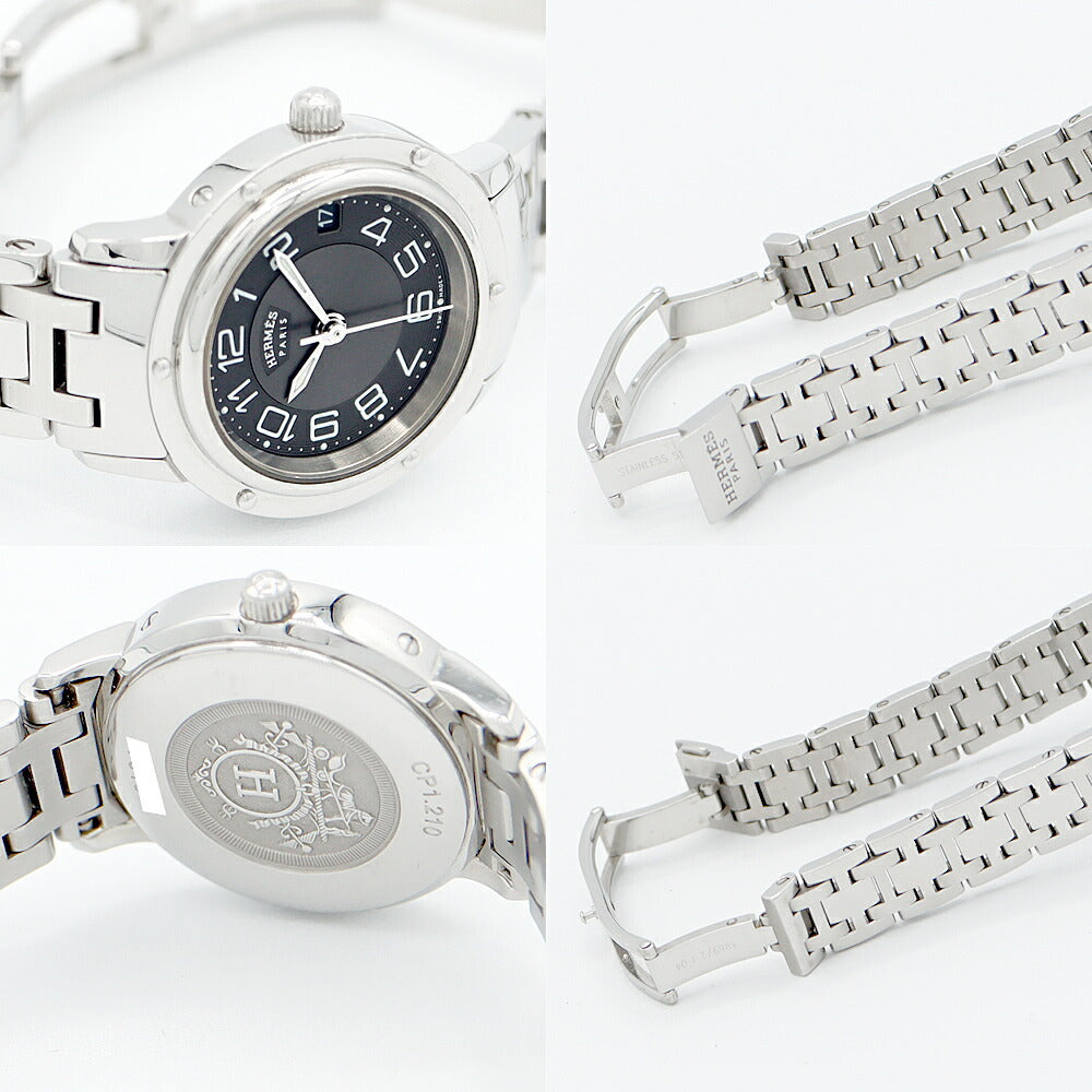 電池交換済 HERMES エルメス クリッパー クラシック CP1.210 グレー デイト SS ステンレス レディース クォーツ【6ヶ月保証】【腕時計】【中古】