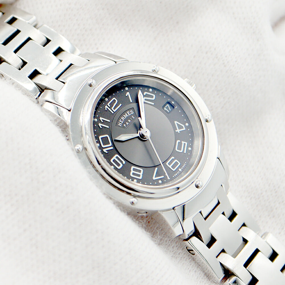 電池交換済 HERMES エルメス クリッパー クラシック CP1.210 グレー デイト SS ステンレス レディース クォーツ【6ヶ月保証】【腕時計】【中古】