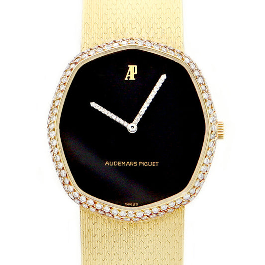 Audemars Piguet Odema Piggy Diamond Besel Diameter Black Black K18YG Yellow Gold Gold Sono Boys Ladies Women's hand -rolled AP [6 months warranty] [Watch] [Used]