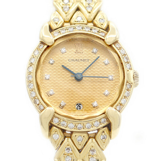 Battery replacement CHAUMET Show Megrifice Full Diamond 10P Diamond Diamond Besel Diamond Breath Date K18YG Yellow Gold Golden Pysty Ladies Quartz [6 months Warranty] [Watch] [Used]