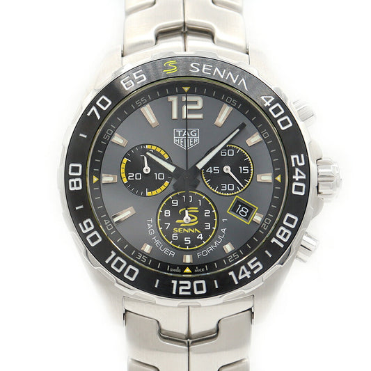 電池交換済 TAG Heuer タグホイヤー フォーミュラ1 クロノグラフ アイルトンセナ スペシャルエディション CAZ101AF BA0637 デイト 200m防水 グレー SS ステンレス メンズ クォーツ フォーミュラワン【6ヶ月保証】【腕時計】【中古】