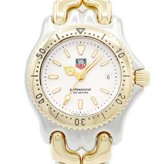 電池交換済 TAG Heuer タグホイヤー 2000シリーズ プロフェッショナル S95.815 200m防水 白 ホワイト YG イエローゴールド SS ステンレス コンビ レディース クォーツ【6ヶ月保証】【腕時計】【中古】