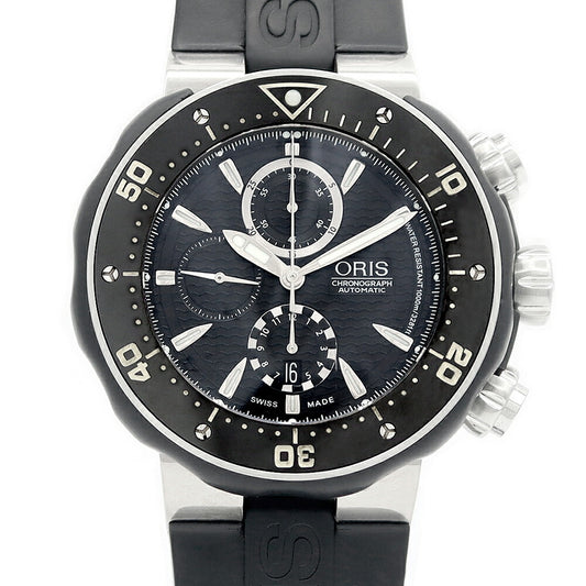 Internal point inspection ORIS Producer's Chronograph 7630 016747630 1000m waterproof Date Black Titanium Titanium genuine rubber belt genuine buckwheat men's automatic wind [6 months warranty] [Watch] [Used]