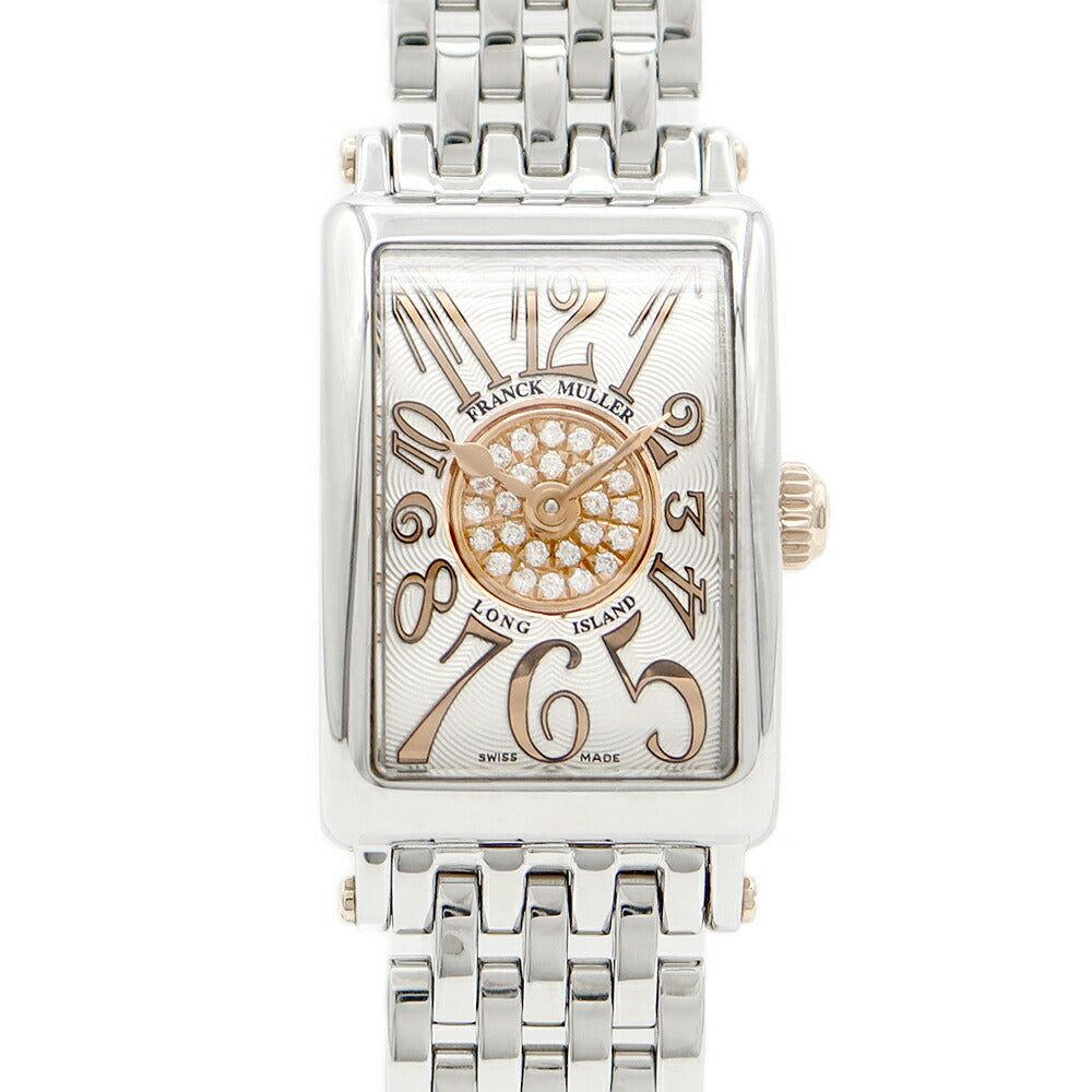電池交換済 FRANCK MULLER フランクミュラー ロングアイランド プティ レリーフ シングルパスティーユ  802 QZ REL CD 1P STG ダイヤモンド シルバー ギョーシェ レディース クォーツ 【6ヶ月保証】【中古】【腕時計】