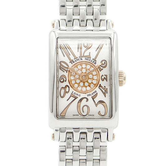 電池交換済 FRANCK MULLER フランクミュラー ロングアイランド プティ レリーフ シングルパスティーユ  802 QZ REL CD 1P STG ダイヤモンド シルバー ギョーシェ レディース クォーツ 【6ヶ月保証】【中古】【腕時計】