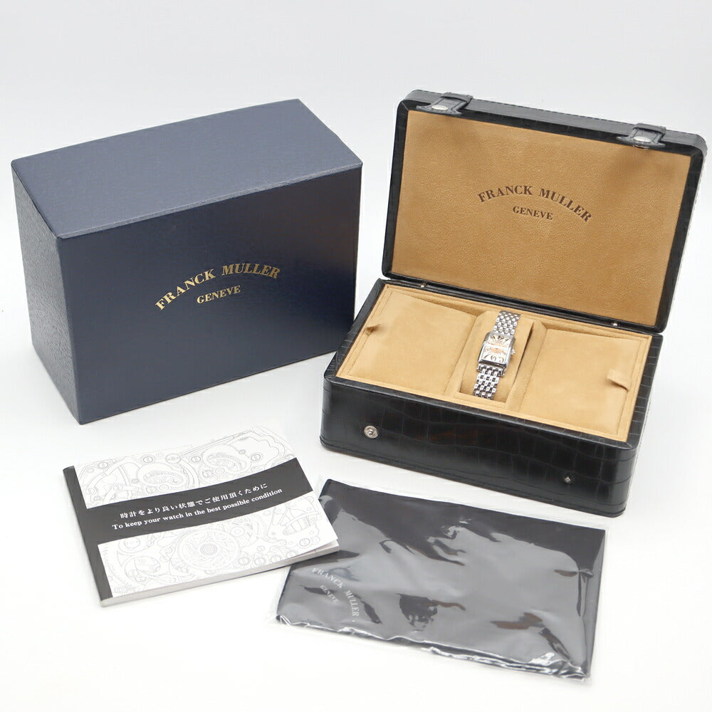 電池交換済 FRANCK MULLER フランクミュラー ロングアイランド プティ レリーフ シングルパスティーユ  802 QZ REL CD 1P STG ダイヤモンド シルバー ギョーシェ レディース クォーツ 【6ヶ月保証】【中古】【腕時計】