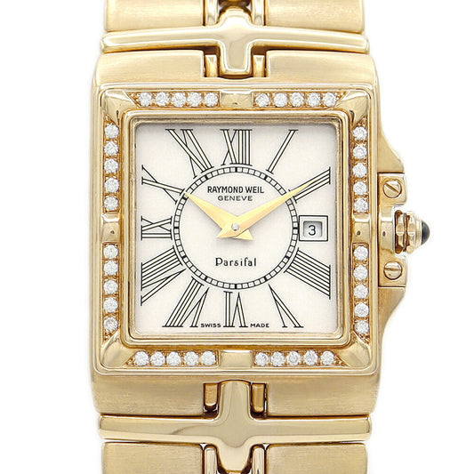 電池交換済 RAYMOND WEIL レイモンドウェイル パルシファル 10.893 デイト ダイヤモンド ダイヤベゼル 白 ホワイト K18YG イエローゴールド 金無垢 メンズ クォーツ【6ヶ月保証】【腕時計】【中古】
