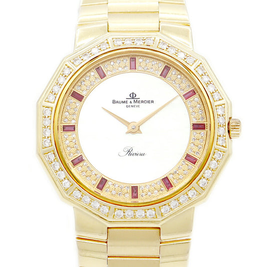 BAUME & MERCIER Baume & Mercier Baume & Mercier Riviera 87012.988 Genuine Diamond Diamond Diamond Beser Ruby White Shell K18YG Yellow Gold Golden Golden Men Quartz Riviera [6 months warranty] [Watch] [Used]