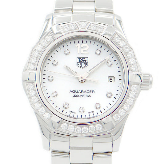 電池交換済 TAG Heuer タグホイヤー アクアレーサー WAF1416 BA0813 純正ダイヤベゼル 300m防水 10Pダイヤモンド ホワイトシェル SS ステンレス レディース クォーツ【6ヶ月保証】【腕時計】【中古】