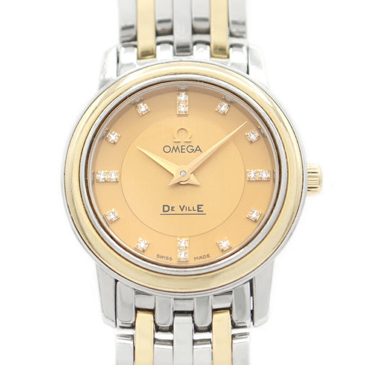 電池交換済 OMEGA オメガ DeVille デビル プレステージ 4370.16 16Pダイヤ 金 ゴールド SS ステンレス YG イエローゴールド コンビ レディース クォーツ デヴィル【6ヶ月保証】【腕時計】【中古】