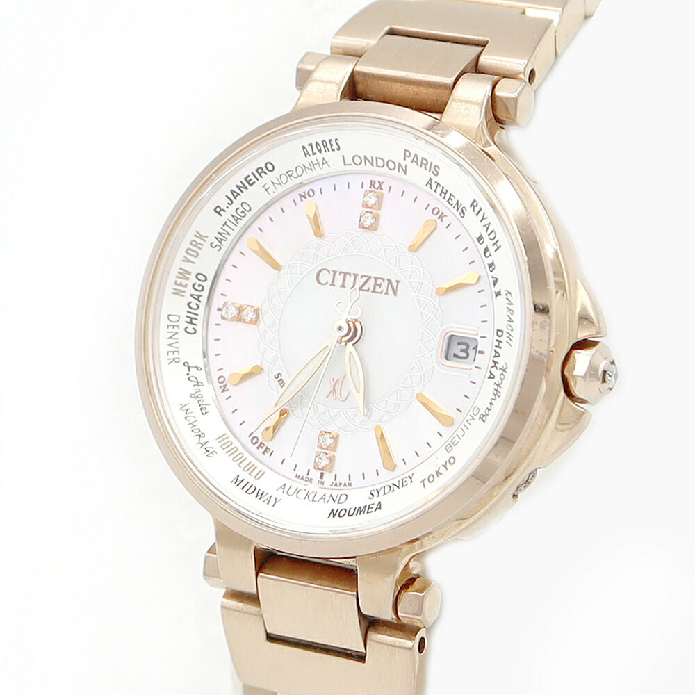 CITIZEN シチズン XC クロスシー ハッピーフライト生誕15周年 6Pダイヤ EC1012-51W H240-T018441 デイト ホワイトシェル PG ピンクゴールド SS ステンレス エコドライブ レディース ソーラー電波 クォーツ【6ヶ月保証】【腕時計】【中古】