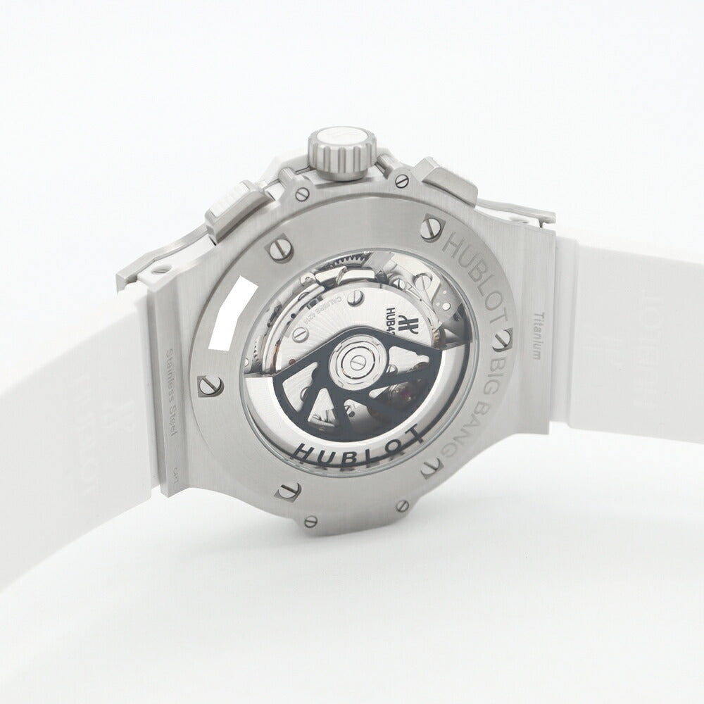 HUBLOT ウブロ ビッグバン アエロバン 日本限定 オールホワイト ダイヤモンド 311.SE.2010.RW.1104.JSM12 純正ダイヤベゼル クロノグラフ デイト 白 ホワイト スケルトン SS ステンレス 純正ベルト 純正尾錠 メンズ 自動巻き ビックバン【6ヶ月保証】【腕時計】【中古】