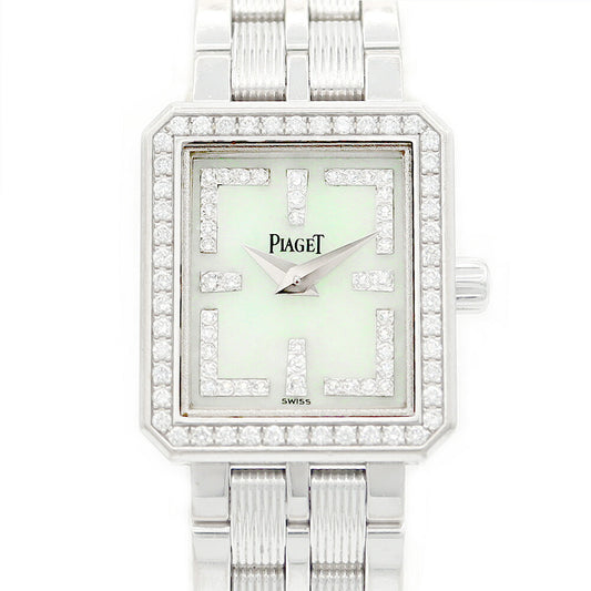 電池交換済 PIAGET ピアジェ ミニプロトコール 5355 純正ダイヤモンド ダイヤベゼル 文字盤ダイヤ グリーンシェル K18WG ホワイトゴールド 金無垢 レディース クォーツ 【6ヶ月保証】【腕時計】【中古】