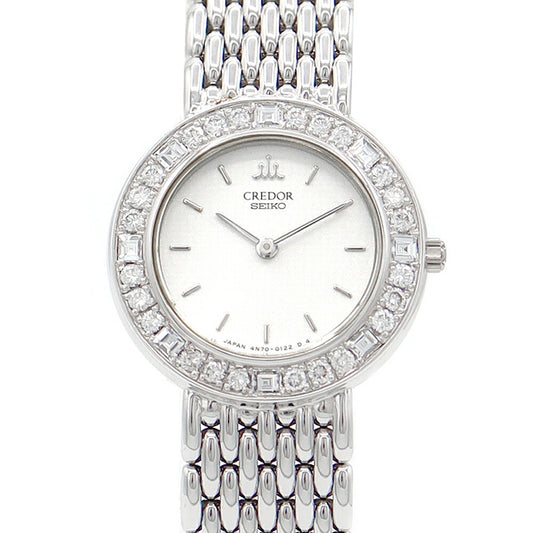 Battery replacement Seiko Seiko Couredor 4N70-0132 Genuine Diamond Diamond Besel White White White White Gold Golden Fragile Ladies Quartz [6 months Warranty] [Watch] [Used]