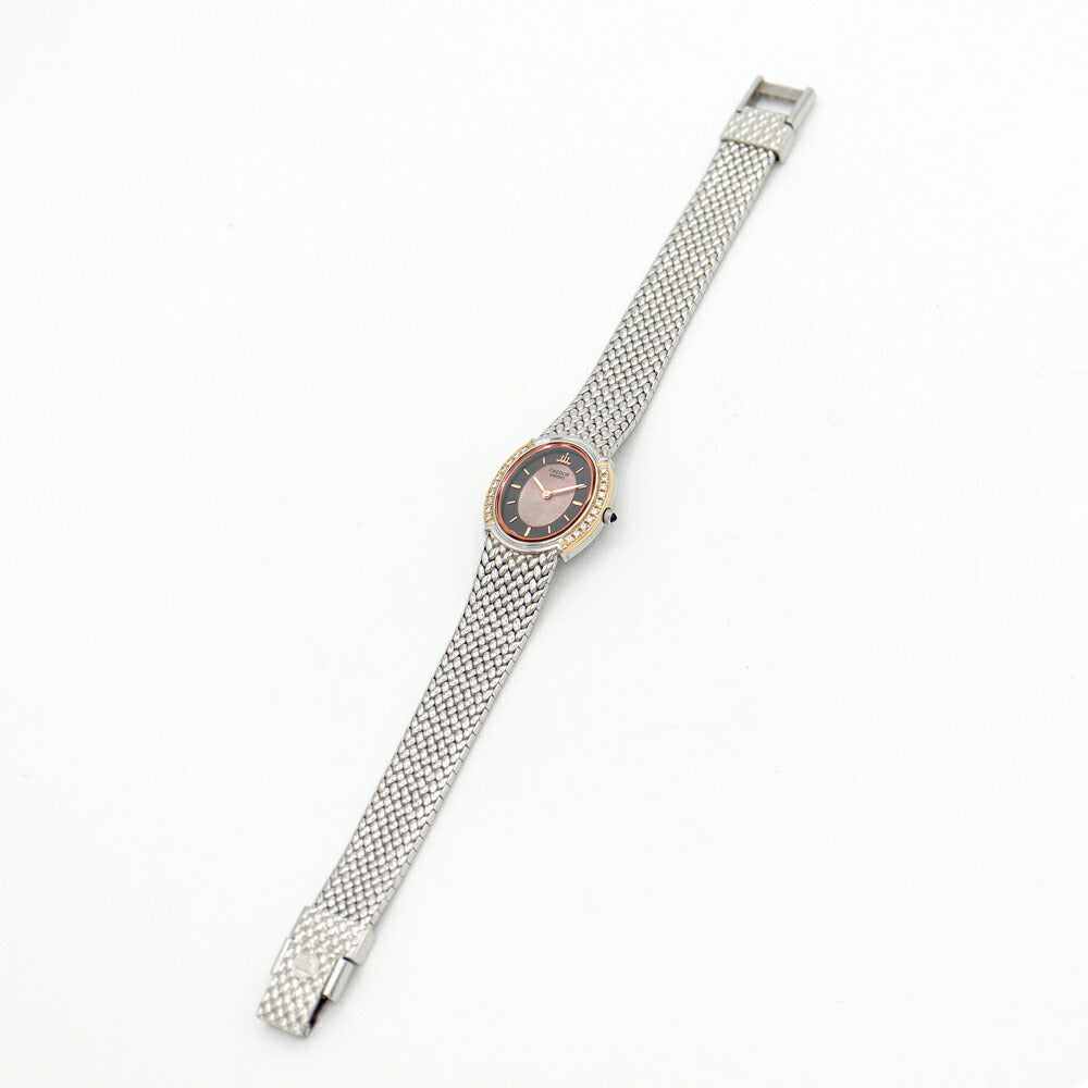 電池交換済 SEIKO セイコー クレドール  5A70-3000 GSWE988 オーバル ダイヤベゼル 黒 ブラック シェル K18YG SS ステンレス レディース クォーツ【6ヶ月保証】【腕時計】【中古】