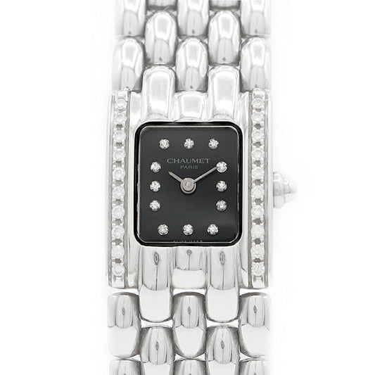Battery replacement CHAUMET Shoe Mechasis Genuine Diamond Diamond Besel 12P Diamond Black Black SS Stainless Bangle Watch Ladies Quartz [6 months warranty] [Watch] [Used]