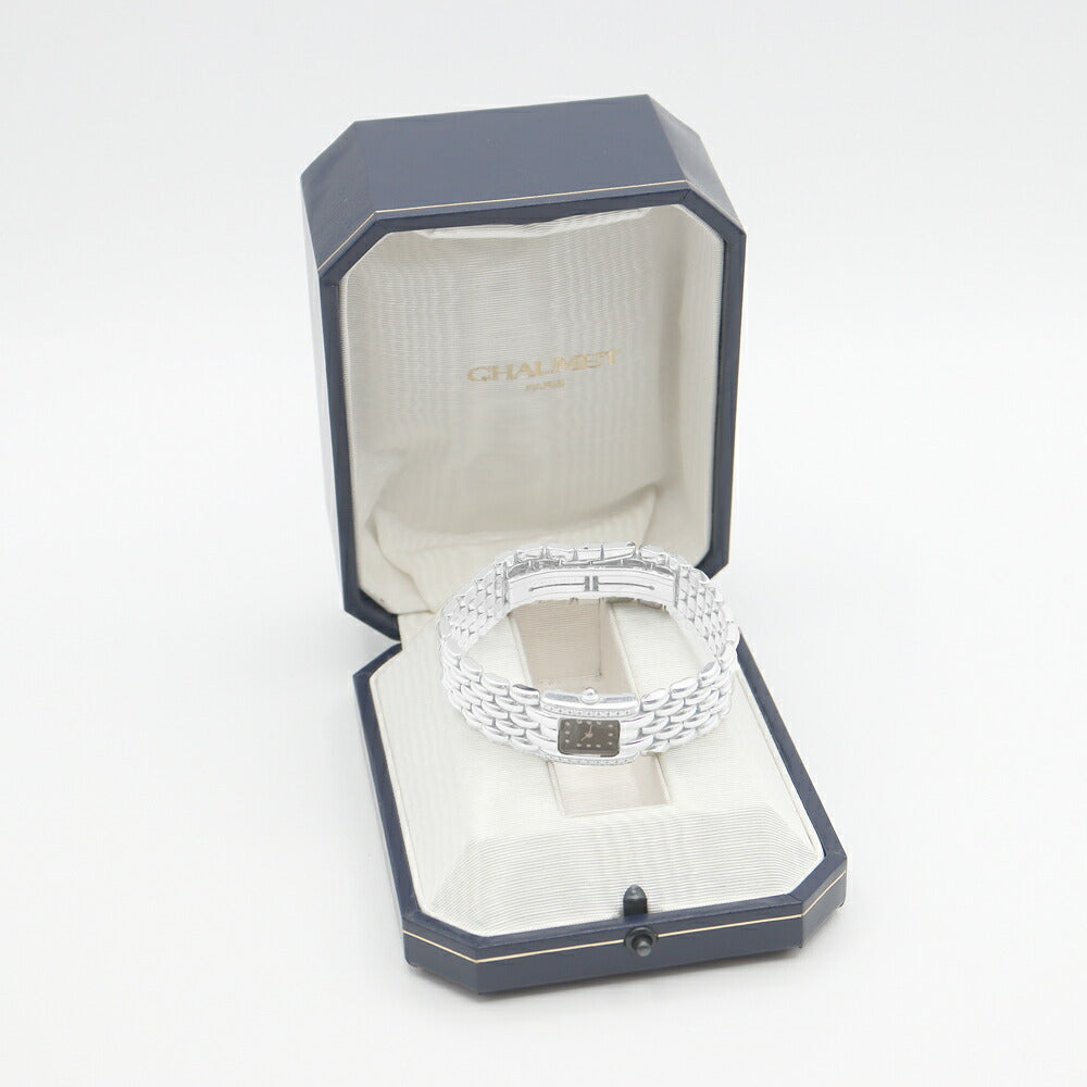 電池交換済 CHAUMET ショーメ ケイシス 純正ダイヤモンド ダイヤベゼル 12Pダイヤ 黒 ブラック SS ステンレス バングルウォッチ レディース クォーツ【6ヶ月保証】【腕時計】【中古】