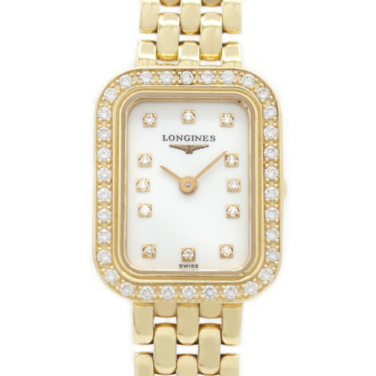 電池交換済 LONGINES ロンジン L6.112.7 12Pダイヤ ダイヤモンドベゼル 白 ホワイト K18YG イエローゴールド  金無垢 レディース クォーツ【6ヶ月保証】【腕時計】【中古】