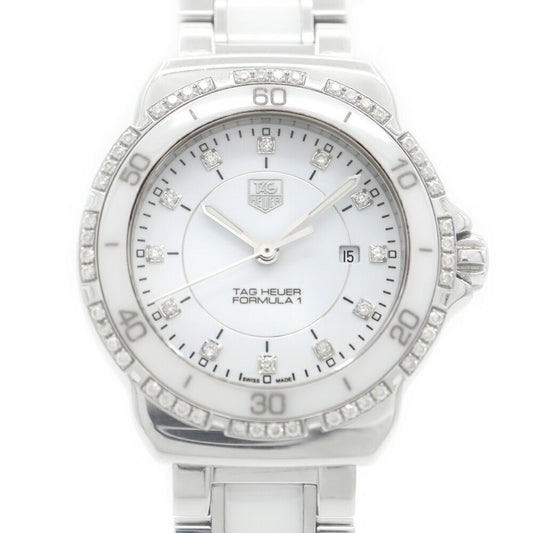 電池交換済 TAG Heuer タグホイヤー フォーミュラ1 WAH1313 BA0868 デイト 純正ダイヤモンド ダイヤベゼル 12Pダイヤ 白 ホワイト CE セラミック SS ステンレス レディース クォーツ フォーミュラー1【6ヶ月保証】【腕時計】【中古】