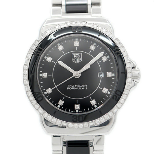 電池交換済 TAG Heuer タグホイヤー フォーミュラ1 ダイヤベゼル 12Pダイヤモンド WAH1312 BA0867 デイト 黒 ブラック セラミック SS ステンレス レディース クォーツ フォーミュラー1【6ヶ月保証】【腕時計】【中古】