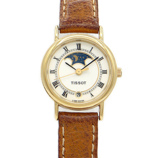 TISSOT ティソ ムーンフェイズ デイト 30m防水  白 ホワイト SS YGP イエローゴールド レディース クォーツ【6ヶ月保証】【腕時計】【中古】