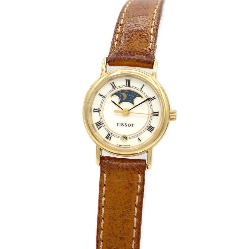 TISSOT Tisso Moon Phase Date 30m Waterproof White White White SS YGP Yellow Gold Ladies Quartz [6 months warranty] [Watch] [Used]