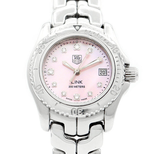 Battery replacement TAG HEUER Tag Hoire Link WT141Q BA0560 Genuine Diamond 11P Diamond Date Pink Shell SS Stainless Ladies Quartz [6 months warranty] [Watch] [Used]
