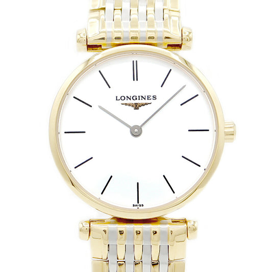 電池交換済 LONGINES ロンジン ラ グラン クラシック  L4.209.2 白 ホワイト YG イエローゴールド SS ステンレス コンビ レディース クォーツ【6ヶ月保証】【腕時計】【中古】