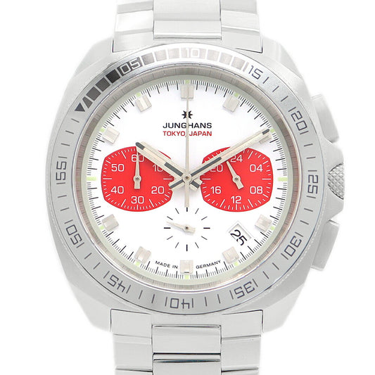 Replaced battery with replacement belt JUNGHANS Yunhans Chronoscope 1972 200 Limited 041/4068.00 Chronograph Date White White SS Stainless Steel Men's Quartz [6 months warranty] [Watch] [Used]