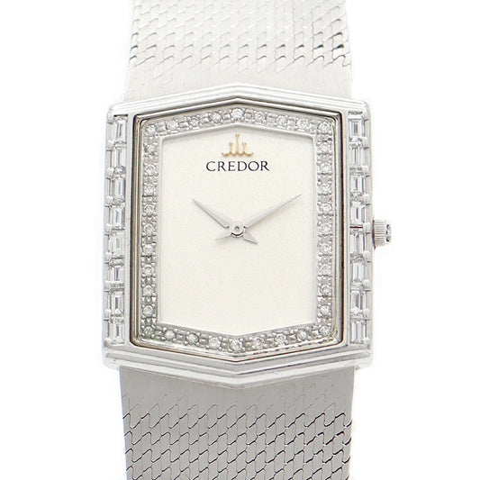 Battery replacement Seiko Seiko Seiko Credor 5A74-5020 Genuine Diamond Bucket Diamond Besel Silver K18WG White Gold Golden Fruit Unisex Men's Ladies Quartz [6 months Warranty] [Watch] [Used]