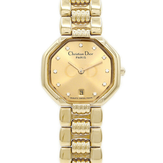 電池交換済 Christian Dior クリスチャンディオール オクタゴン 48153 デイト ゴールド YGP イエローゴールド レディース クォーツ【6ヶ月保証】【腕時計】【中古】